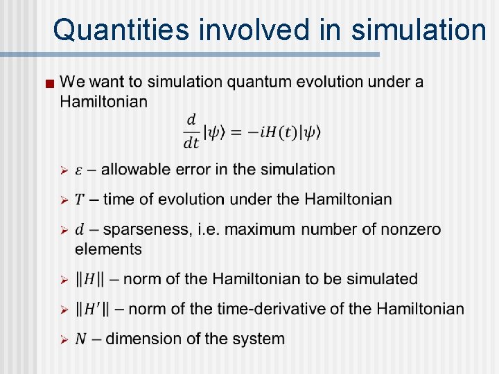 Quantities involved in simulation n 