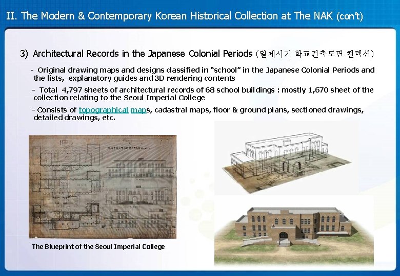 II. The Modern & Contemporary Korean Historical Collection at The NAK (con’t) 3) Architectural