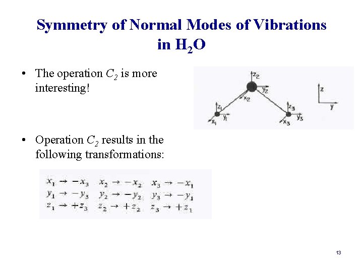 Symmetry of Normal Modes of Vibrations in H 2 O • The operation C