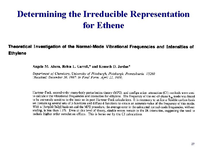 Determining the Irreducible Representation for Ethene 27 