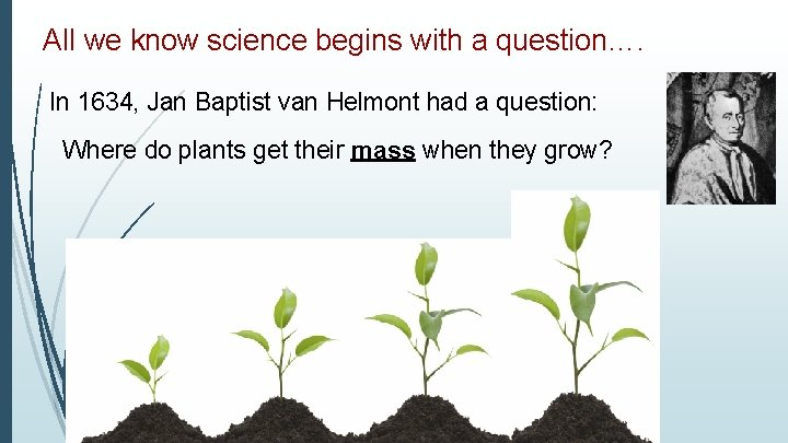 All we know science begins with a question…. In 1634, Jan Baptist van Helmont