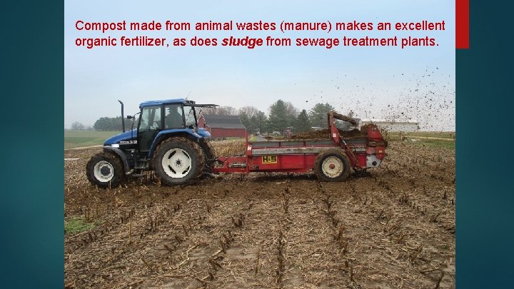  Compost made from animal wastes (manure) makes an excellent organic fertilizer, as does