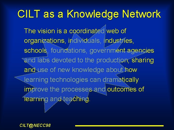 CILT as a Knowledge Network The vision is a coordinated web of organizations, individuals,