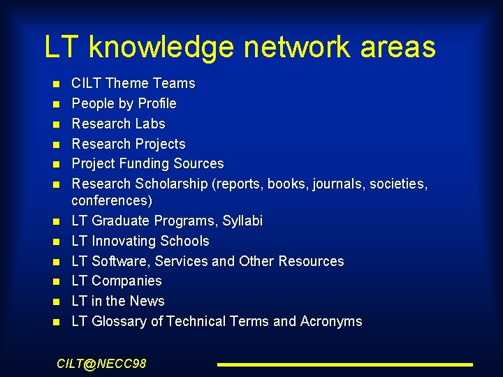 LT knowledge network areas CILT Theme Teams People by Profile Research Labs Research Projects