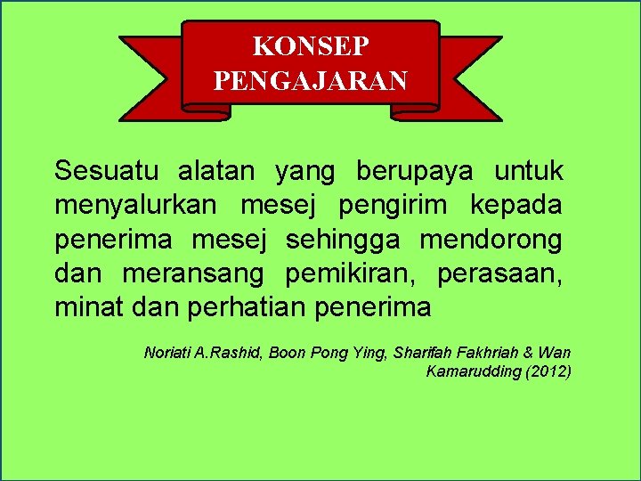 KONSEP PENGAJARAN Sesuatu alatan yang berupaya untuk menyalurkan mesej pengirim kepada penerima mesej sehingga