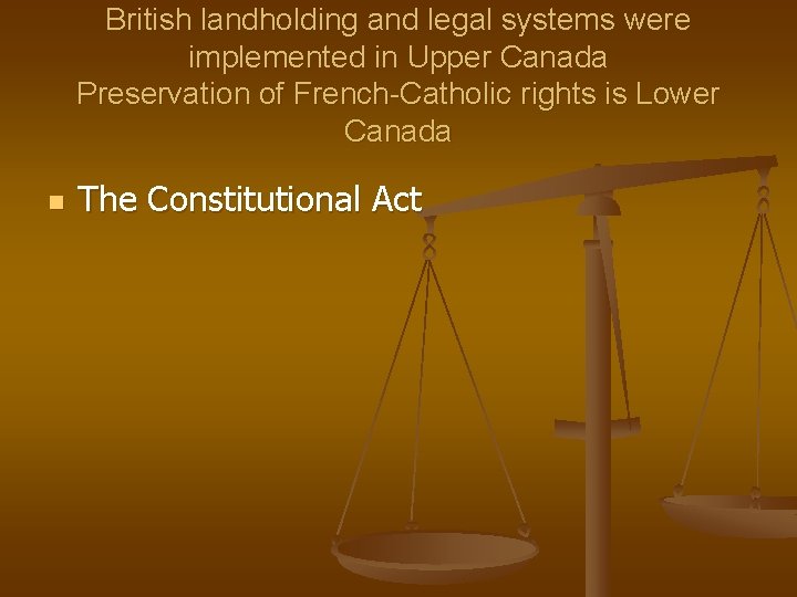 British landholding and legal systems were implemented in Upper Canada Preservation of French-Catholic rights