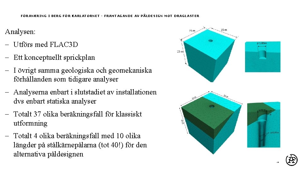 FÖRANKRING I BERG FÖR KARLATORNET - FRAMTAGANDE AV PÅLDESIGN MOT DRAGLASTER Analysen: Utförs med
