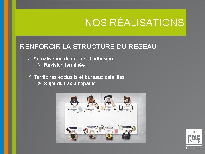 NOS RÉALISATIONS RENFORCIR LA STRUCTURE DU RÉSEAU ü Actualisation du contrat d’adhésion Ø Révision