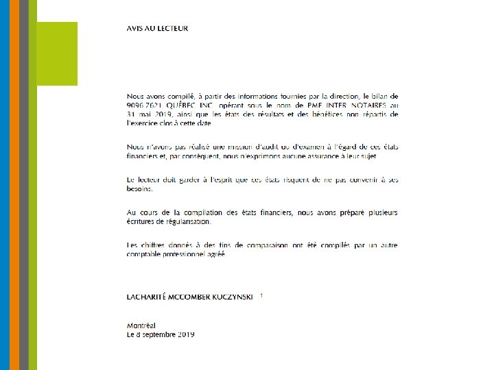 RAPPORT DU TRÉSORIER 