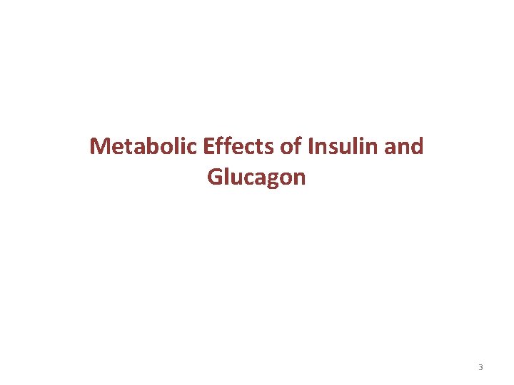 Metabolic Effects of Insulin and Glucagon 3 Metabolic Effects of Insulin and Glucagon 3