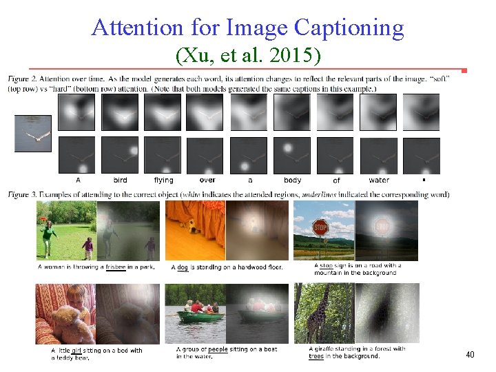 Attention for Image Captioning (Xu, et al. 2015) 40 