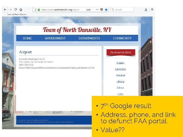  • 7 th Google result • Address, phone, and link to defunct FAA