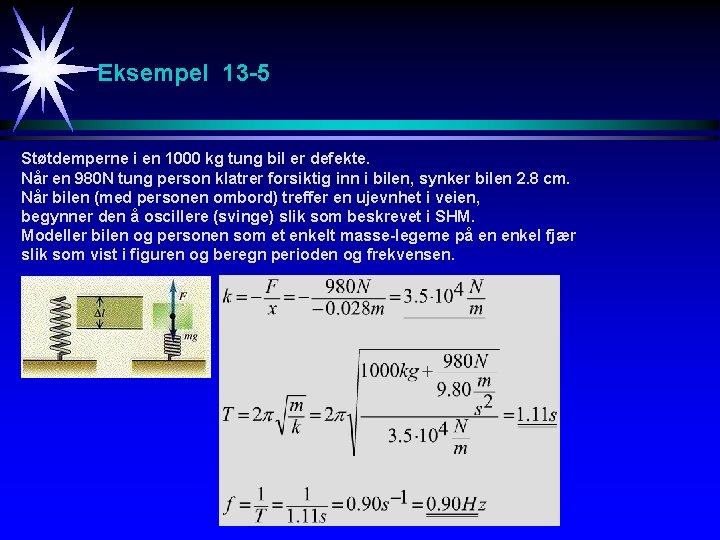 Eksempel 13 -5 Støtdemperne i en 1000 kg tung bil er defekte. Når en