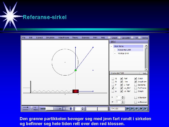 Referanse-sirkel Den grønne partikkelen beveger seg med jevn fart rundt i sirkelen og befinner