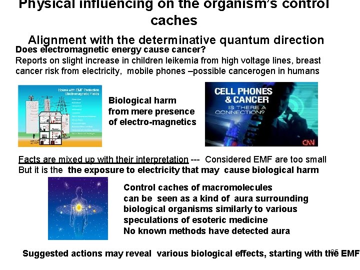 Physical influencing on the organism’s control caches Alignment with the determinative quantum direction Does