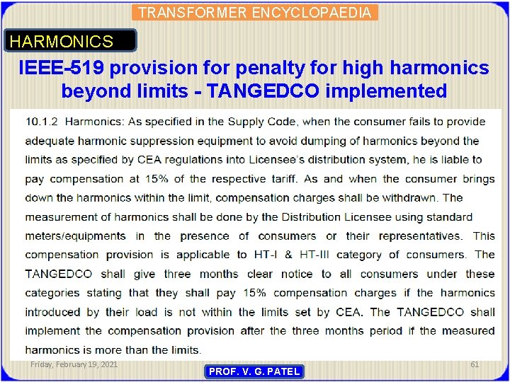 TRANSFORMER ENCYCLOPAEDIA HARMONICS IEEE-519 provision for penalty for high harmonics beyond limits - TANGEDCO