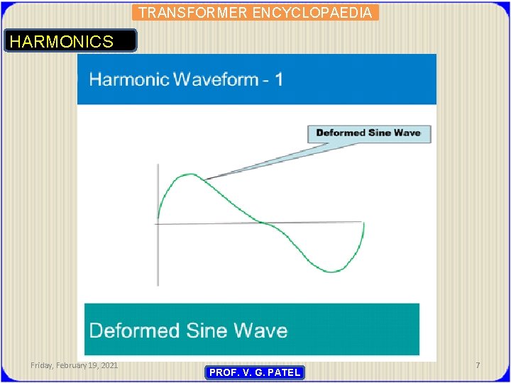 TRANSFORMER ENCYCLOPAEDIA HARMONICS Friday, February 19, 2021 PROF. V. G. PATEL 7 