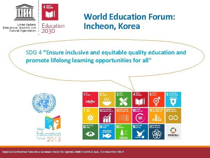 World Education Forum: Incheon, Korea SDG 4 “Ensure inclusive and equitable quality education and