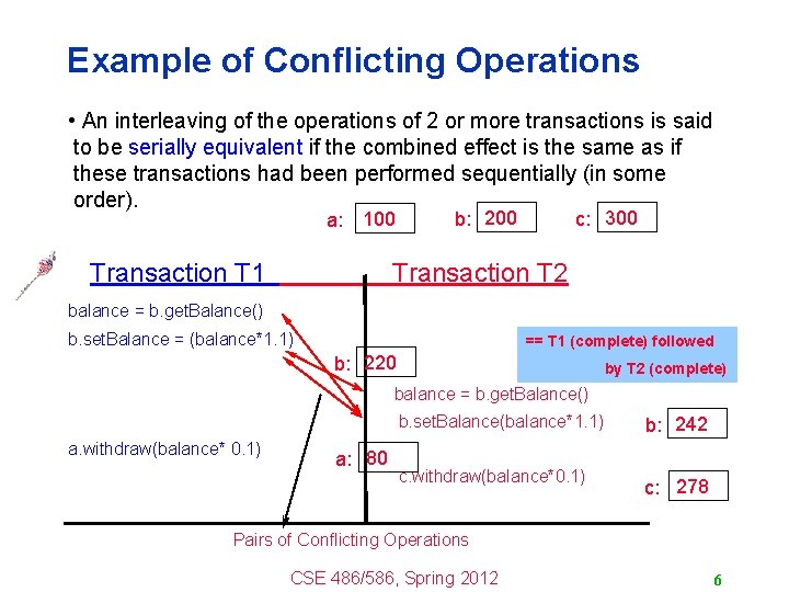 Example of Conflicting Operations • An interleaving of the operations of 2 or more