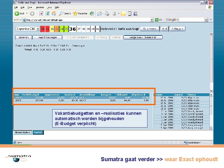 Vakantiebudgetten en –realisaties kunnen automatisch worden bijgehouden (E-Budget verplicht) Sumatra gaat verder >> waar