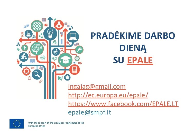 PRADĖKIME DARBO DIENĄ SU EPALE ingajag@gmail. com http: //ec. europa. eu/epale/ https: //www. facebook.