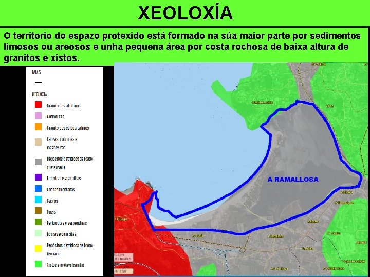 XEOLOXÍA O territorio do espazo protexido está formado na súa maior parte por sedimentos