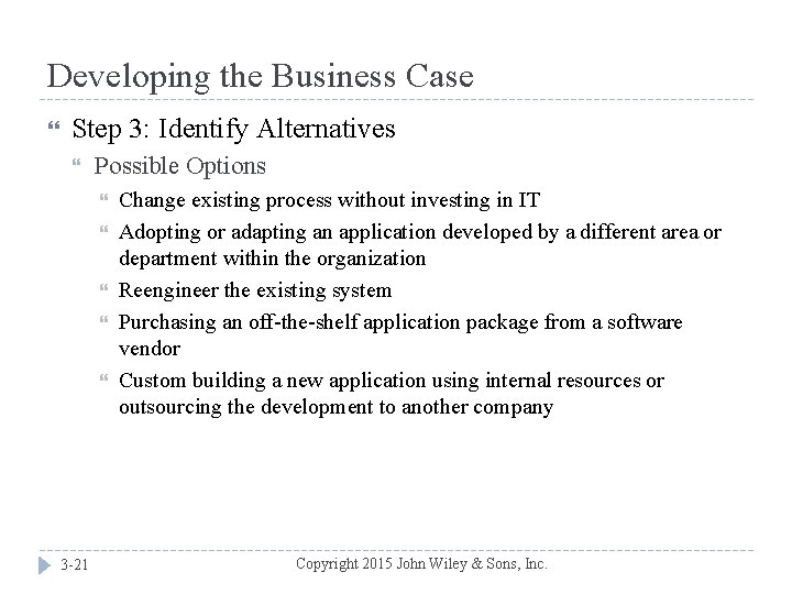 Developing the Business Case Step 3: Identify Alternatives Possible Options 3 -21 Change existing