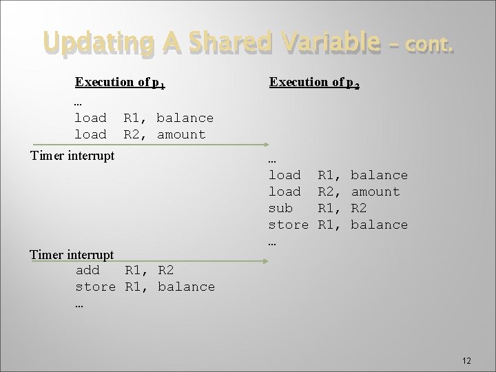 Updating A Shared Variable Execution of p 1 … load R 1, balance load
