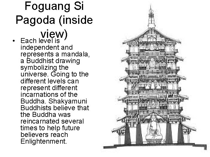 Foguang Si Pagoda (inside view) • Each level is independent and represents a mandala,