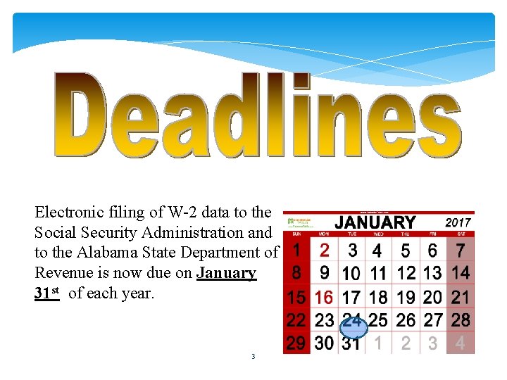 Electronic filing of W-2 data to the Social Security Administration and to the Alabama