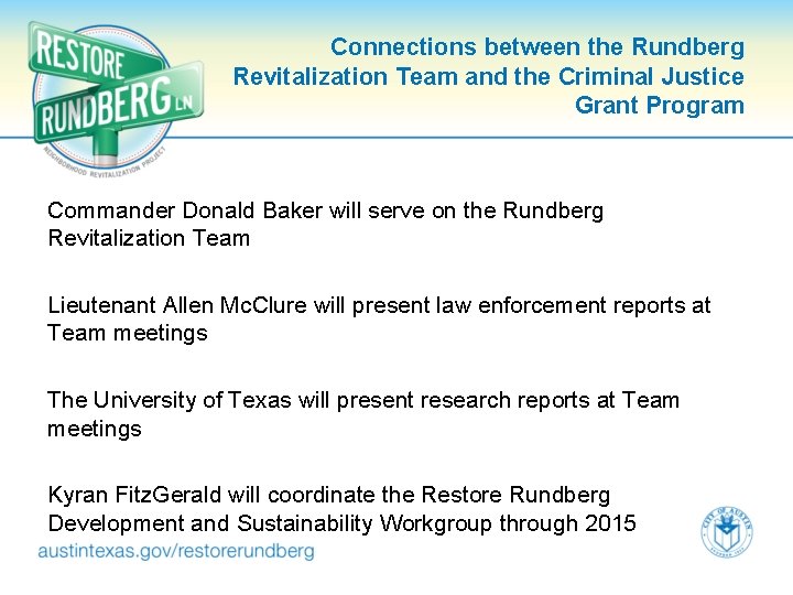 Connections between the Rundberg Revitalization Team and the Criminal Justice Grant Program Commander Donald