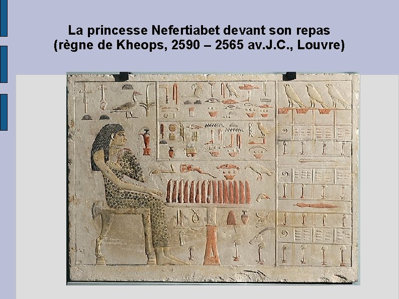 La princesse Nefertiabet devant son repas (règne de Kheops, 2590 – 2565 av. J.