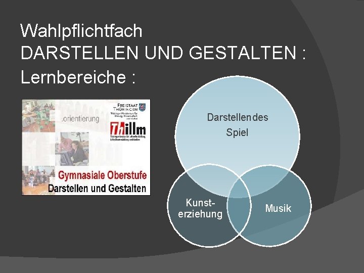 Wahlpflichtfach DARSTELLEN UND GESTALTEN : Lernbereiche : Darstellendes Spiel Kunsterziehung Musik 