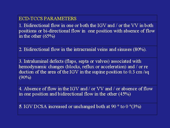 ECD-TCCS PARAMETERS 1. Bidirectional flow in one or both the IGV and / or