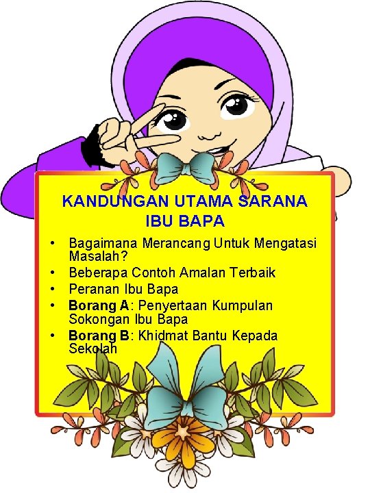KANDUNGAN UTAMA SARANA IBU BAPA • Bagaimana Merancang Untuk Mengatasi Masalah? • Beberapa Contoh