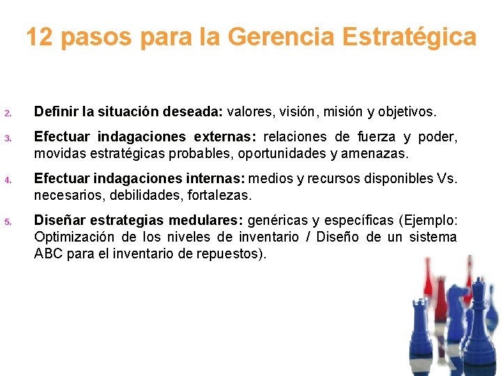 12 pasos para la Gerencia Estratégica 2. 3. 4. 5. Definir la situación deseada: