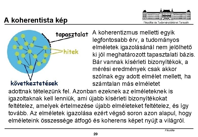 A koherentista kép A koherentizmus melletti egyik legfontosabb érv, a tudományos elméletek igazolásánál nem