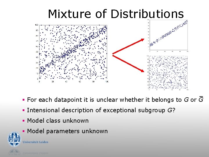 Mixture of Distributions § For each datapoint it is unclear whether it belongs to