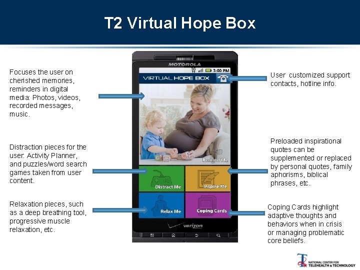 T 2 Virtual Hope Box Focuses the user on cherished memories, reminders in digital