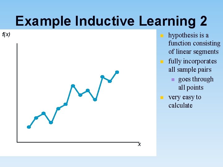 Example Inductive Learning 2 f(x) n n n x hypothesis is a function consisting