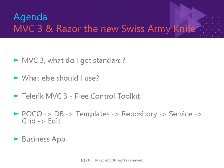 Agenda MVC 3 & Razor the new Swiss Army Knife ► MVC 3, what