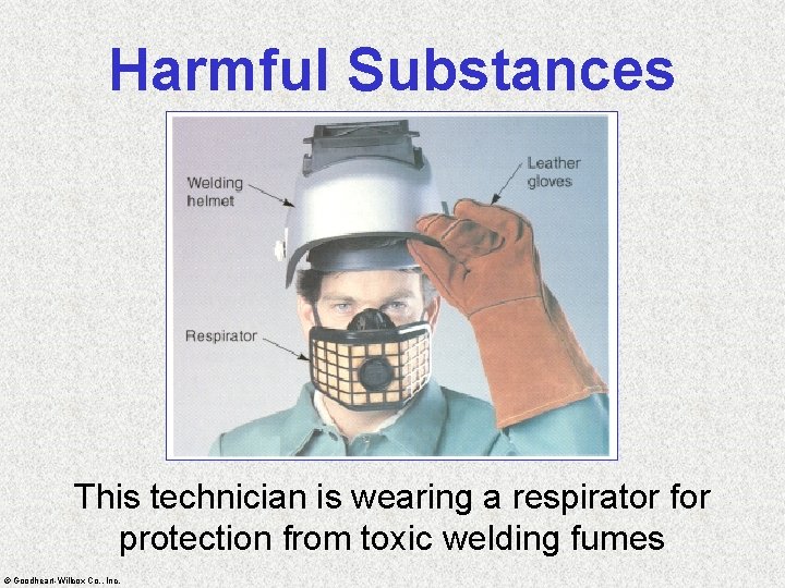 Harmful Substances This technician is wearing a respirator for protection from toxic welding fumes