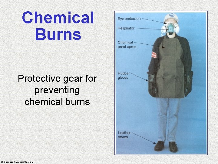 Chemical Burns Protective gear for preventing chemical burns © Goodheart-Willcox Co. , Inc. 