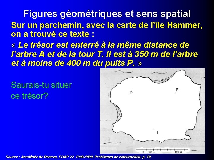 Figures géométriques et sens spatial Sur un parchemin, avec la carte de l’île Hammer,