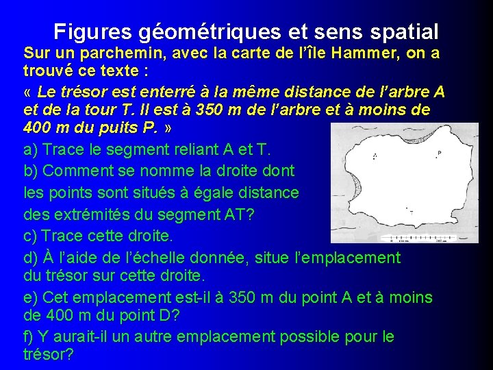 Figures géométriques et sens spatial Sur un parchemin, avec la carte de l’île Hammer,