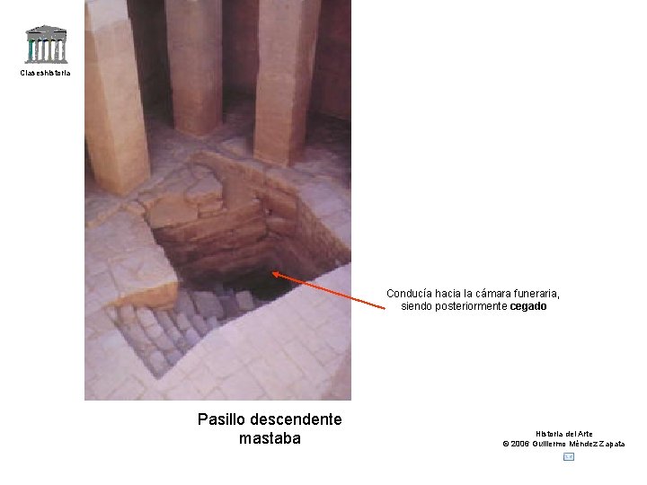 Claseshistoria Conducía hacia la cámara funeraria, siendo posteriormente cegado Pasillo descendente mastaba Historia del