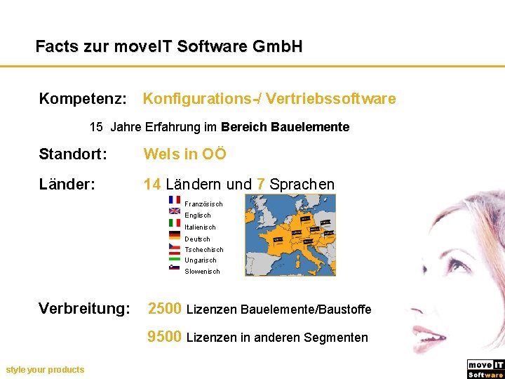 Facts zur move. IT Software Gmb. H Kompetenz: Konfigurations-/ Vertriebssoftware 15 Jahre Erfahrung im