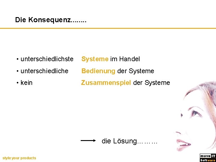 Die Konsequenz. . . . • unterschiedlichste Systeme im Handel • unterschiedliche Bedienung der