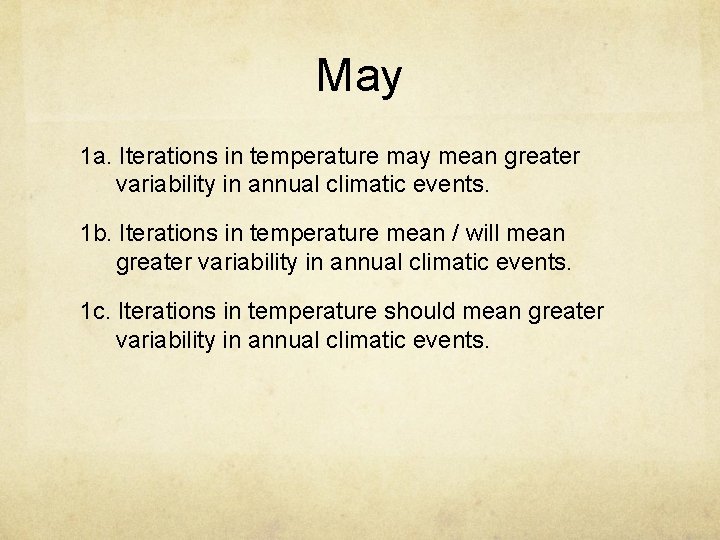 May 1 a. Iterations in temperature may mean greater variability in annual climatic events.