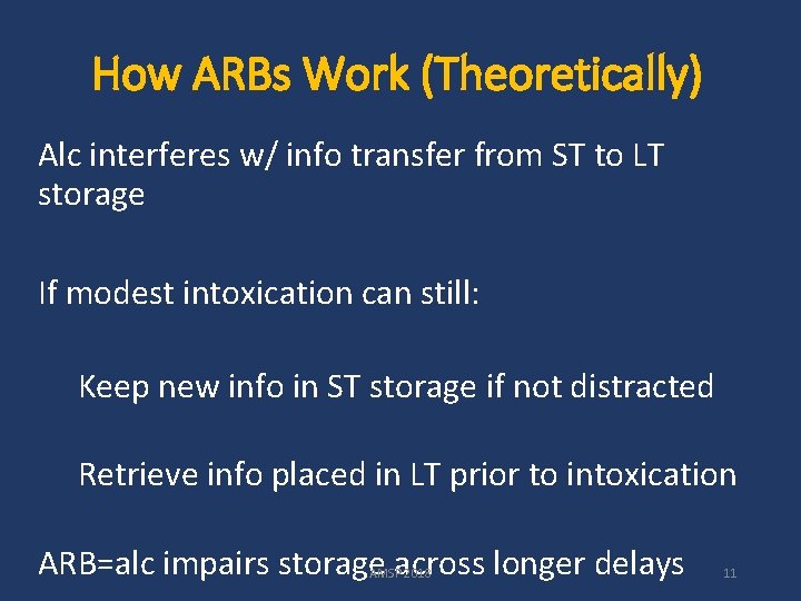 How ARBs Work (Theoretically) Alc interferes w/ info transfer from ST to LT storage